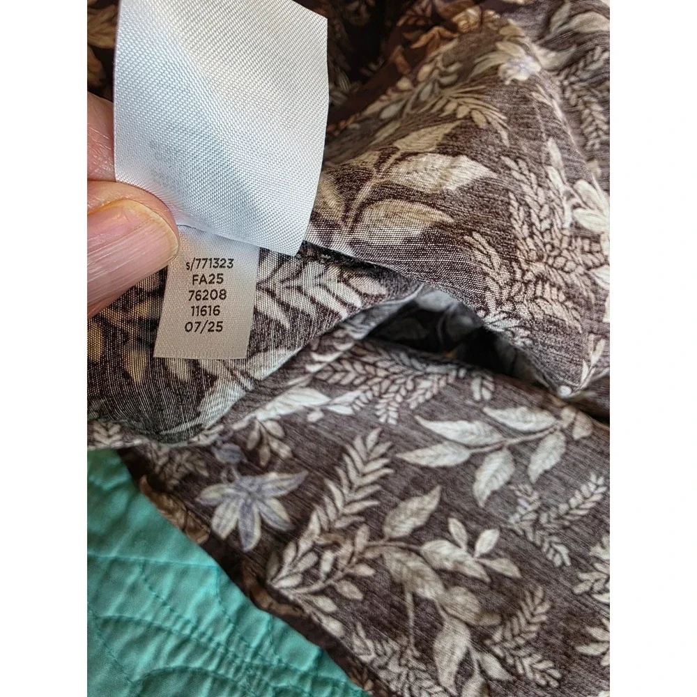 LOFT Brown Floral V-Neck Puff Sleeve Blouse Lavender Tan Print S 771323